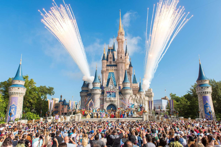 Disney castle with fireworks